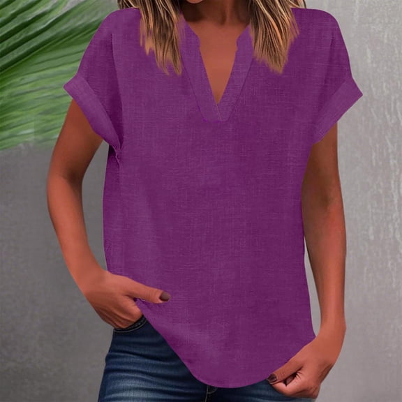 Adeawade Womens Tshirts Short Sleeve Solid Color Loose Fit Round Neck Classic Tee Daily Wear S Purple