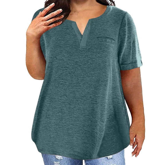 Adeawade Womens Tshirts Short Sleeve Tops V Neck Solid Color Simple Style Tee Cute Clothes 4Xl Army Green