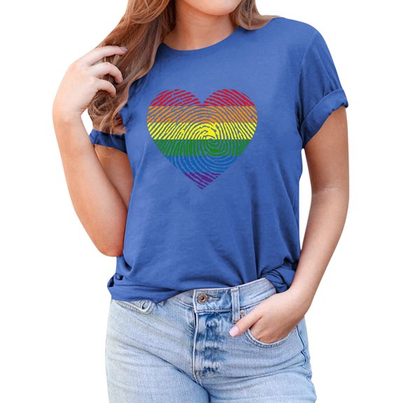 Adeawade Womens Valentine'S Day Tops Crewneck Tee Short Sleeve T Shirt Heart Print O-Neck T-Shirt Top Loose Blouse Casual Daily Wear 2Xl Blue