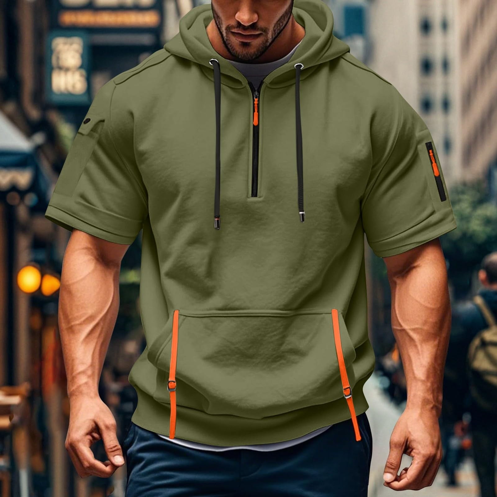 Adeawade Workout Shirts For Men Short Sleeve Hoodie With Pockets ...