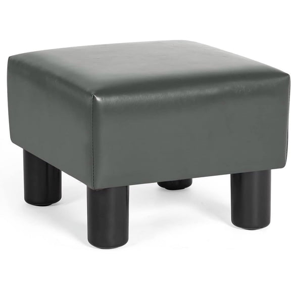 Adeco 13'' Small Square Ottoman Footstool- Modern Soft Padded Footrest-Small Step Stool for Living Room, Office (PU Leather)