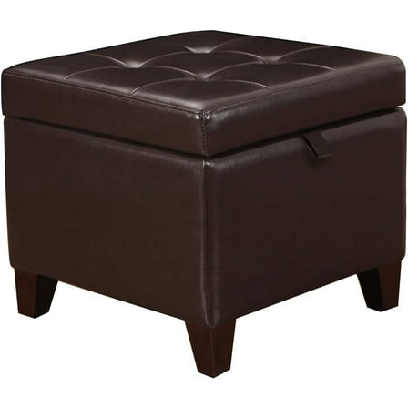 Adeco 15.2" Modern Brown Faux Leather Storage Ottoman with Tufted Flip Top for Living Room, Tufted Accents Rectangular Bench for Foot Rest