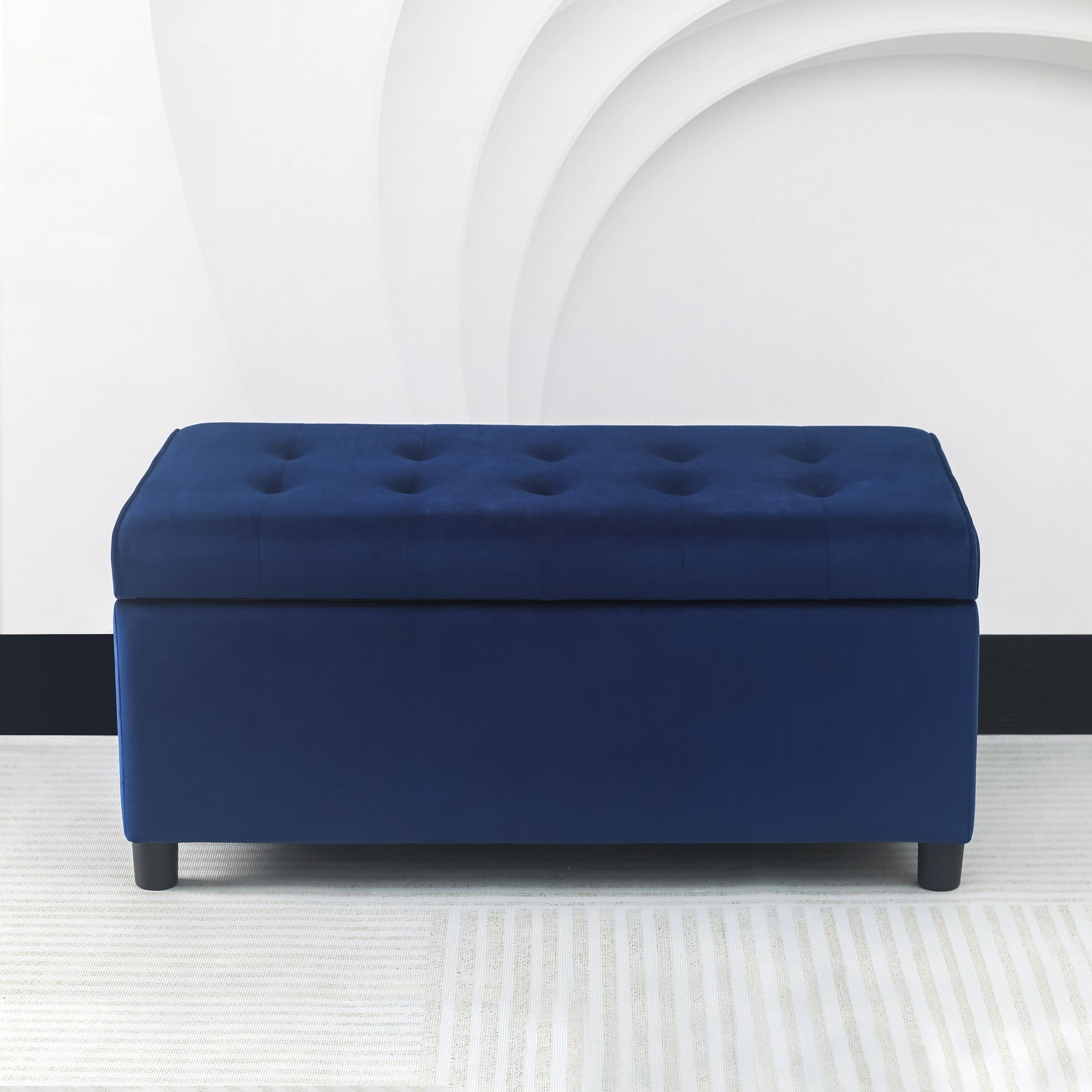 Dark Blue Velvet Tufted Storage Ottoman Bench