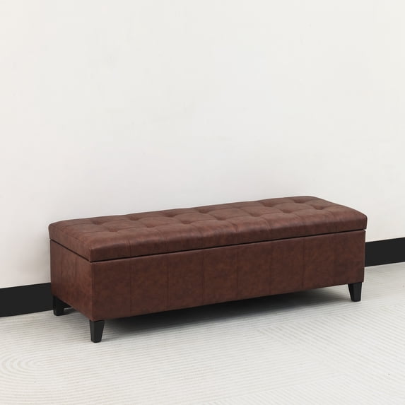 Adeco 50" Bonded Leather Storage Ottoman Bench Dark-Brown Bonded Leather,Faux Leather Large Americana,Modern & Contemporary Faux Leather