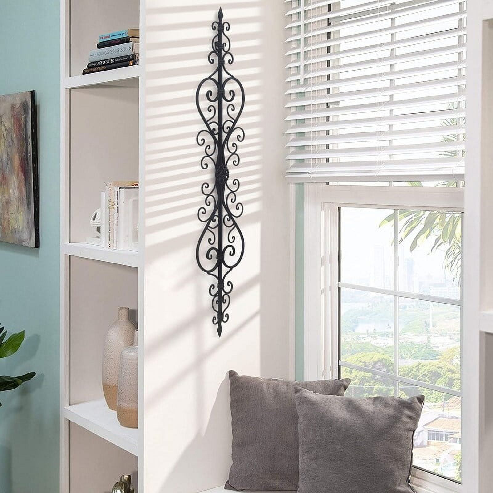 Adeco  Black Scrolled Flower Metal Wall Decor Art Oblong Living Room