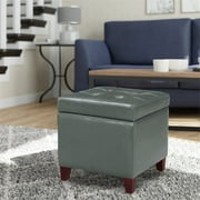 Adeco  Bonded Leather Square Storage Ottomans Tufted Cubic Cube Footstool Grey