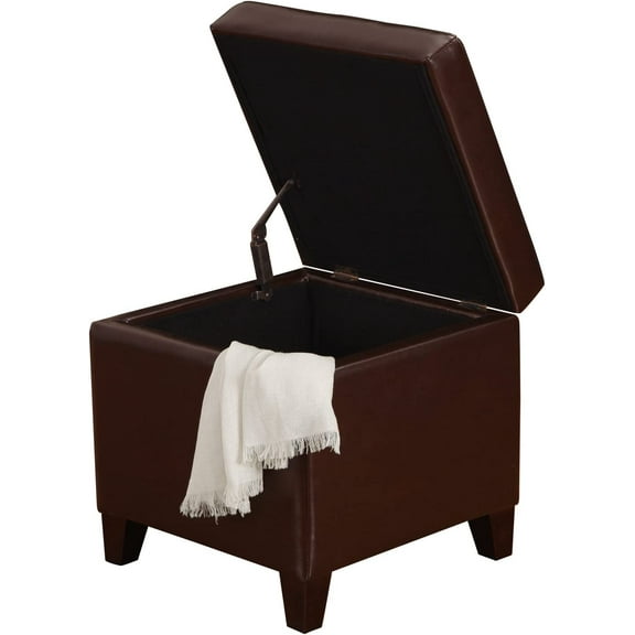 Adeco Bonded Leather Square Tufted Footstool, 18", Brown Storage Ottomans,