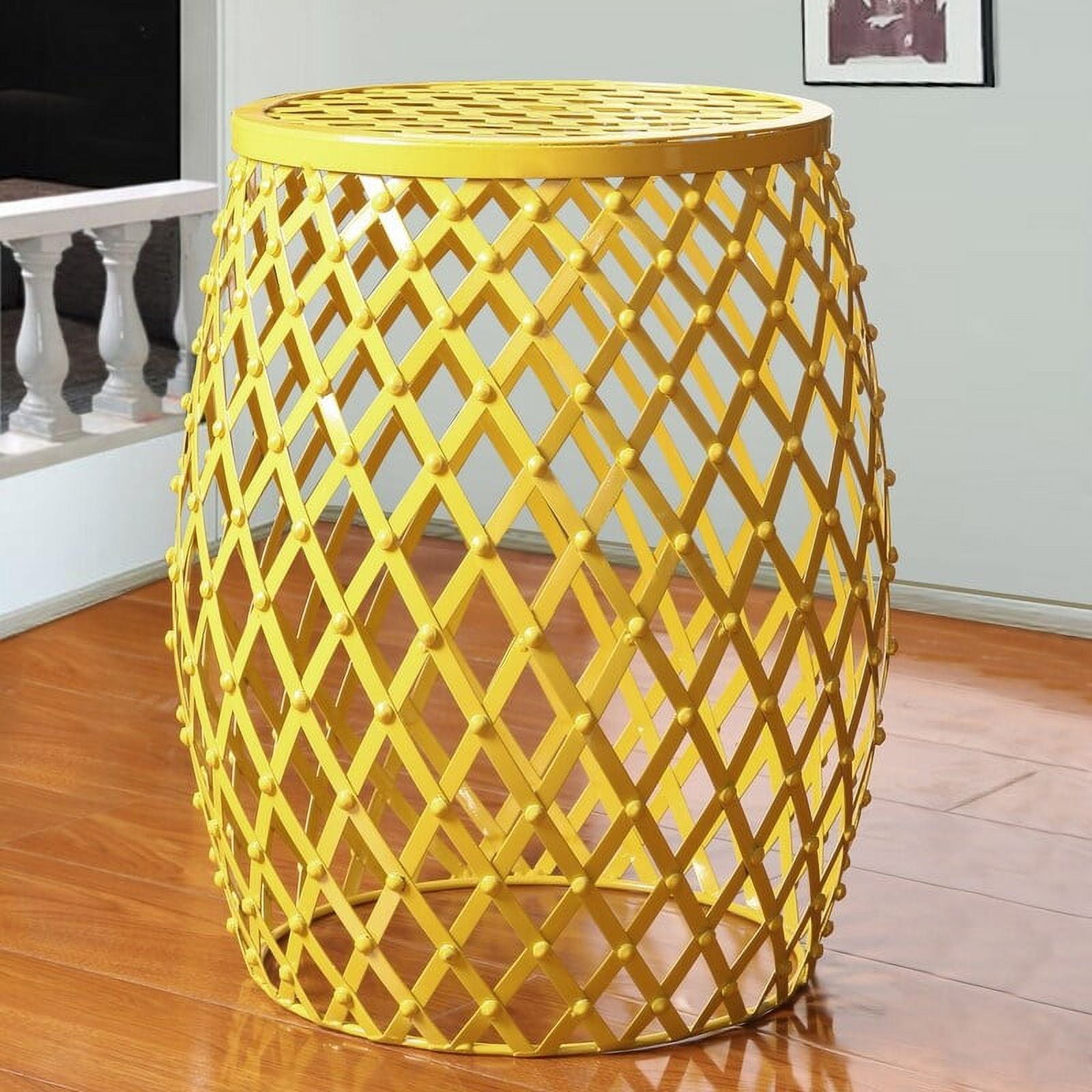 Adeco Bright Yellow Metal End Table Drum Patio Side Table 15"D x 15"W x 18"H