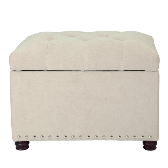 Adeco Classy Cotton Mix Fabric Accents Rectangular Storage Bench Ottoman Footstool White Fabric
