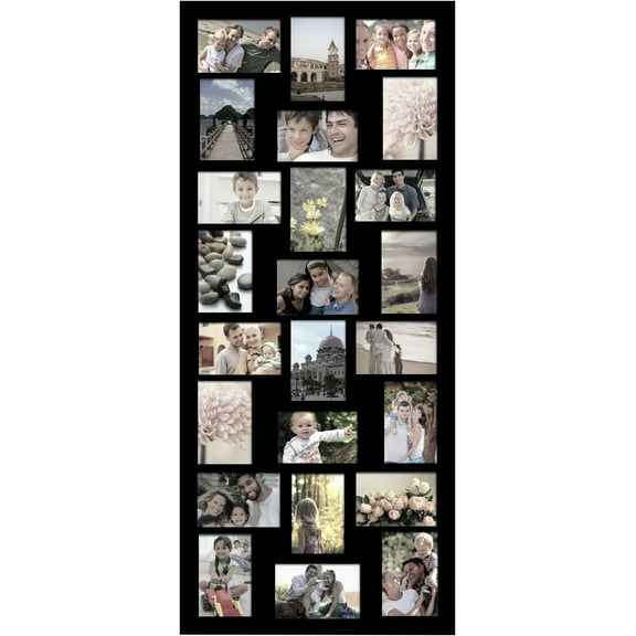 Adeco Decorative Black Wood Wall Hanging Picture Photo Frame, 24 Openings of 4x6" Each