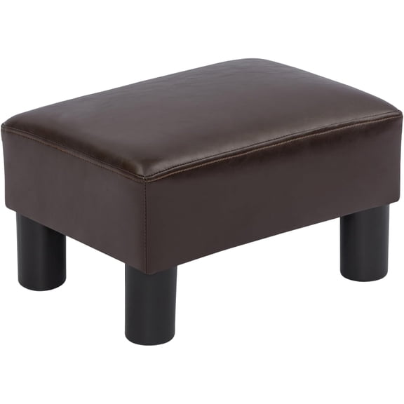 Adeco Faux Leather Seat Footstool/Footrest Small, 15x11x9 Ottoman foot rest, Coffee Brown
