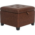 thumbnail image 1 of Adeco Faux Leather Storage Ottoman Bench with Wood Legs, 17.7" Square Red and Brown PU Cube Foot Stool, Upholstered Button Tufted Vanity Chair with Hinged Lid for Living Room, Bedroom, Dorm, 1 of 18