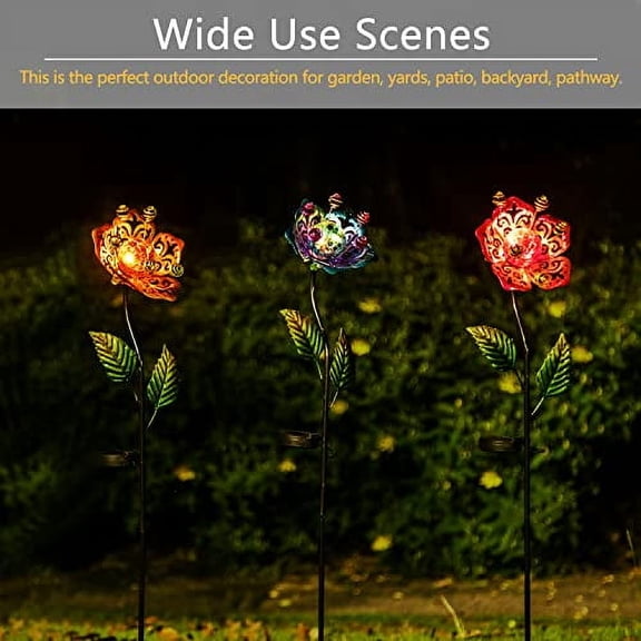 Adeco Flower Solar Lights Outdoor Garden Decor 37 inch Metal Garden Stake Lights with Crackle Globe Glass and Large Solar Panel Waterproof for Ground Patio Lawn Pathway Flowerbed