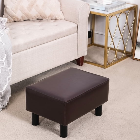 Adeco Footstool Ottoman Faux Leather Foot Rest Stool Brown Faux Leather Faux Leather