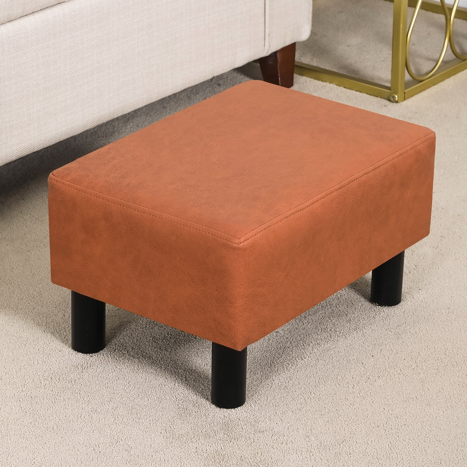 Adeco Footstool Ottoman Faux Leather Foot Rest Stool Orange Faux