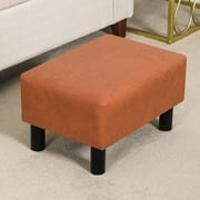 Adeco  Footstool Ottoman Faux Leather Foot Rest Stool Orange Faux Leather Faux Leather