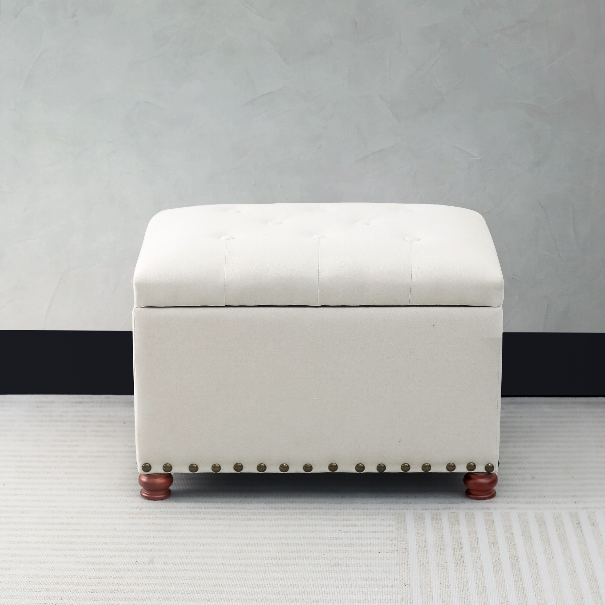 Adeco High End, Classy, Tufted Storage Bench, Ottoman Footstool Beige
