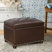 Adeco  High End, Classy, Tufted Storage Bench, Ottoman Footstool Dark Brown Faux Leather, Wood Faux Leather