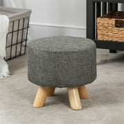 Adeco  Modern Round Ottoman Home Footrest Stool/ Linen Fabric Seat Pouf Grey Fabric Medium Beach