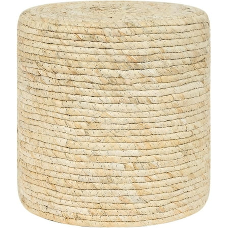 Adeco Patio Pouf Ottoman, Hand Woven Straw Rattan Indoor Outdoor Footstool, Boho Round Poufs Footrest Floor Chair Decorative Seat for Living Room, Bedroom, Porch (Cream White 15.9")