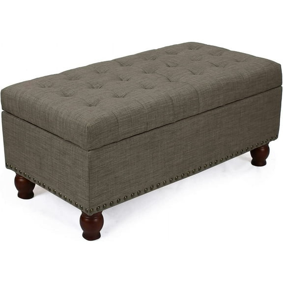 Adeco Rectangular Fabric  Tufted Lift Top Footrest, 40 Inches, Large Storage Ottoman, Sturdy Design, Dark Brown