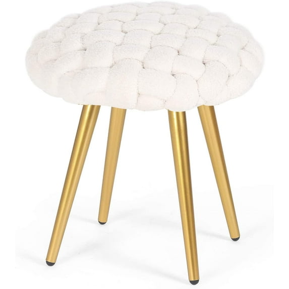 Adeco Round Velvet Ottoman Foot Rest Stool White