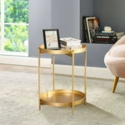 Adeco  Side Table 2-Tier Metal Round End Table with Removable Tray - 17.5""(D)x 17.5""(W)x 20.7""(H) Gold