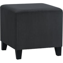Adeco Small Foot Stool Ottoman, 16.3" Linen Cube Ottoman Foot Rest with Wood Legs, Upholstered Ottomans Footstool for Living Room, Bedroom, Couch (Dark Gray)