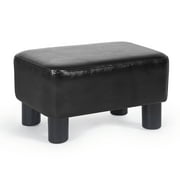 Adeco  Small Rectangle Footstool PU Leather Ottoman Footrest Modern Black