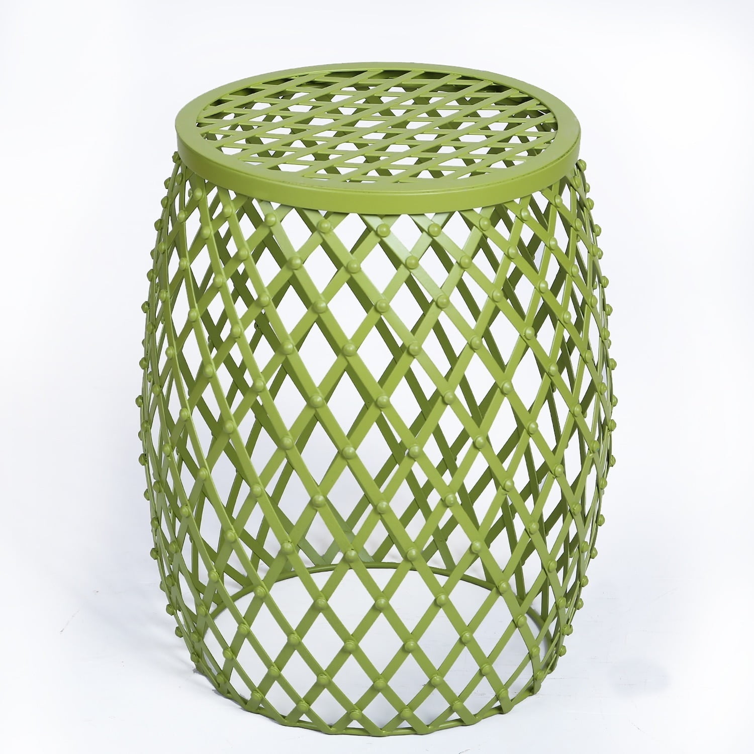 Adeco Home Garden Accents Wire Round Iron Metal Stool Side Plant Stand, Hatched Diamond Pattern ...
