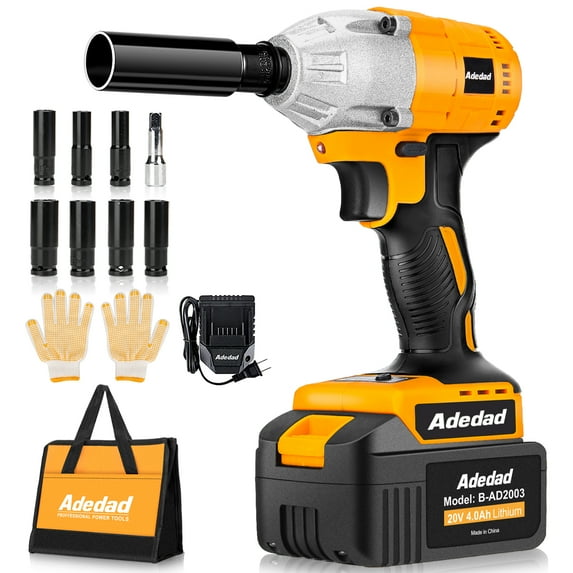 Adedad 20V Cordless Impact Wrench 1/2", 400N.m Brushless Impact Drill Driver with 4.0Ah Battery