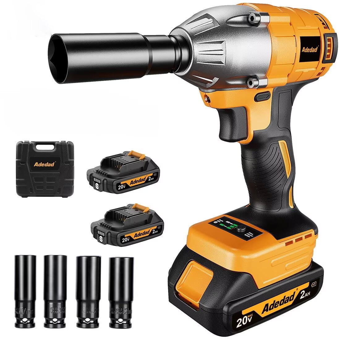 Adedad Impact Driver 480N.m Torque Wrench 1/2 drive with 2x2000mAh Batteries and Charger 3000 RPM 2 Speed 20V Cordless Impact Gun for Car&DIY