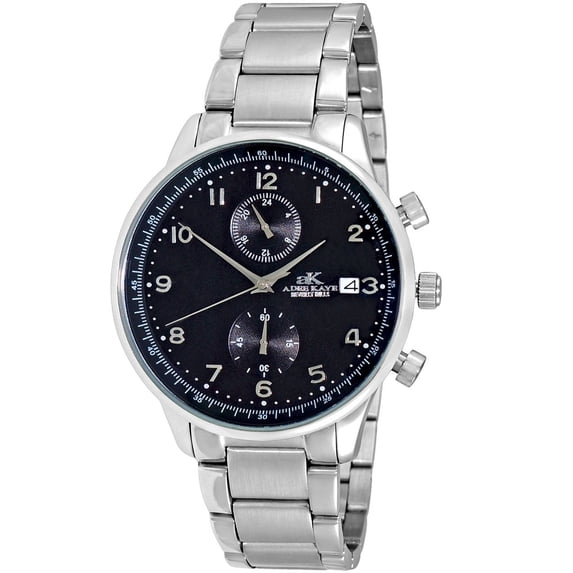 Adee Kaye Mens Maze Watch AK7501-MBK Silver Dial Stainless Steel Leather Strap