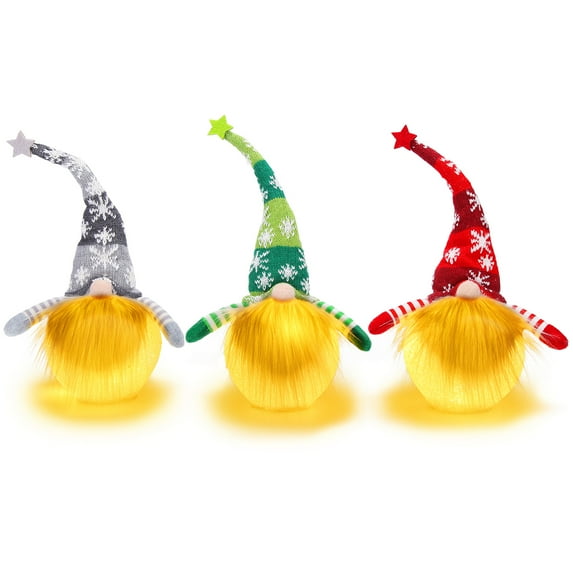 Adeeing Christmas Gnome with Lights, 12 inch 3 Set Handmade Lighted Gnomes for Home Party Holiday Decor