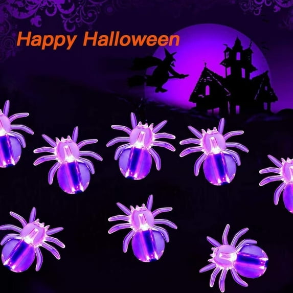 Adeeing Halloween Lights, 21.3ft Solar Spider String Lights with 30 LED, 8 Modes for Halloween Indoor Outdoor Party Decorations