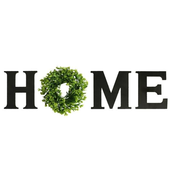 Adeeing Home Sign Wall Decor Wooden Home Letters with Artificial Wreath for Front Door, Living Room, Entry Way, Farmhouse, Black