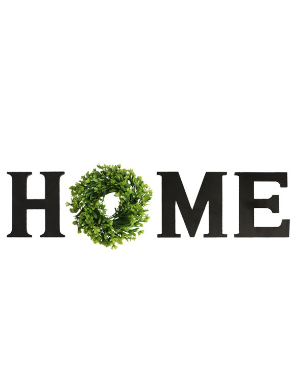Home Sign Wall Decor Wooden Home Letters with Artificial Wreath for Front Door, Living Room, Entry Way, Farmhouse, Black