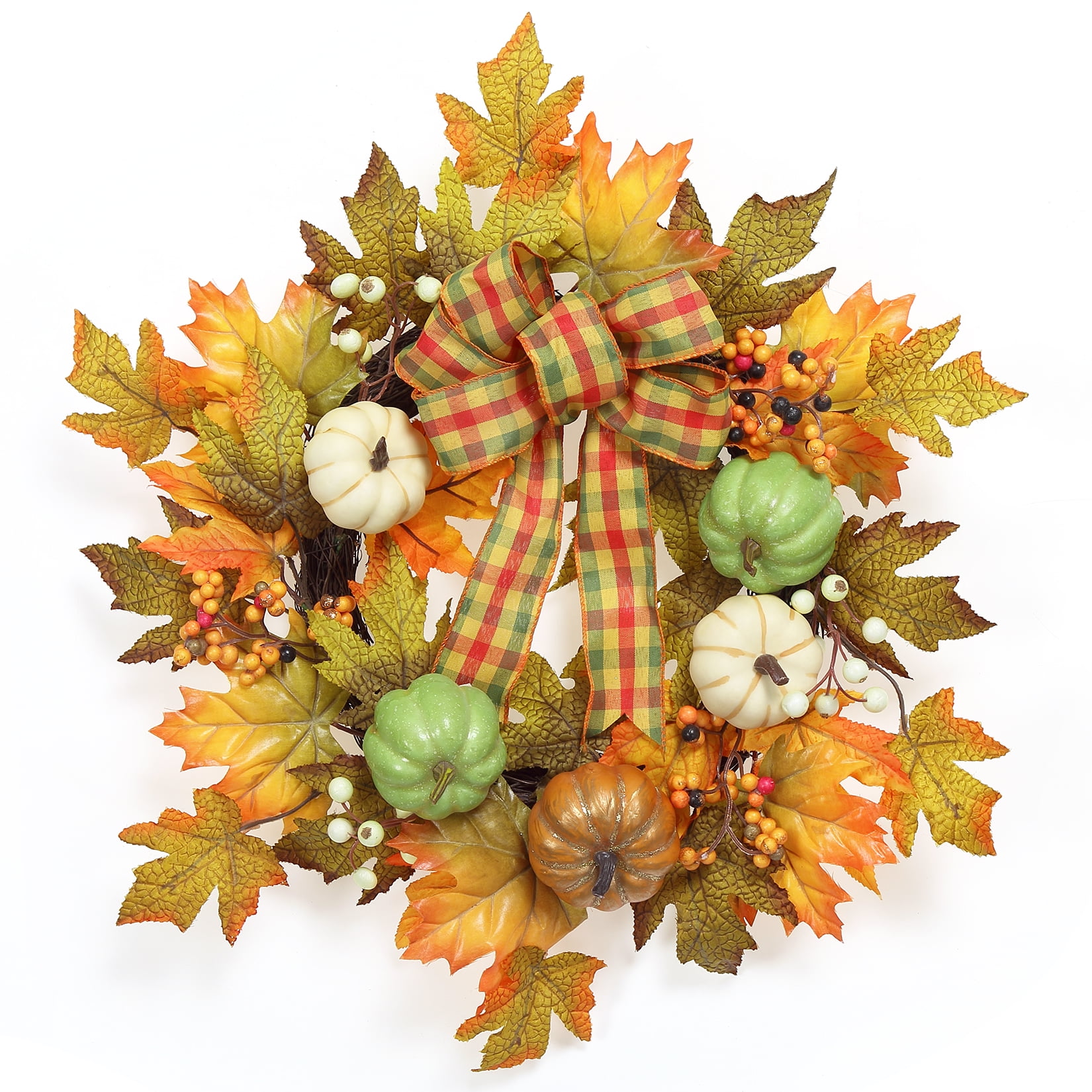 Adeeing Pumpkin Wreath 20" Fall Door Decor Wreath with Maple Leaves for ...
