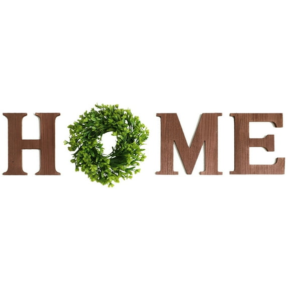 Adeeing Wooden Home Sign Wall Decor Home Letters with Artificial Wreath for Front Door, Living Room, Entry Way, Farmhouse, Brown