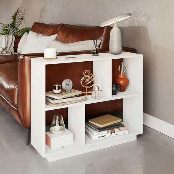 Adel 42'' Side Table with 4 Open Shelves, Wooden White