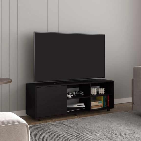 Adel 51" Wide TV Stand with One Door Cabinet, Four Open Shelves, Modern Media Console