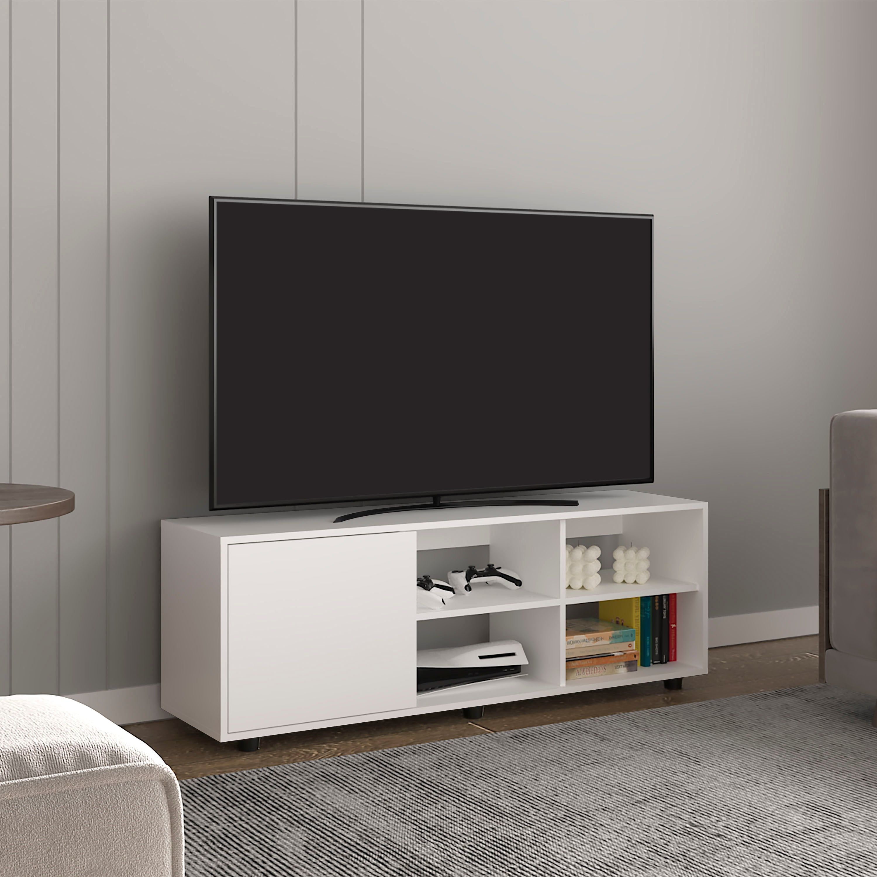 Adel 51" Wide White MDF TV Stand with Cabinet