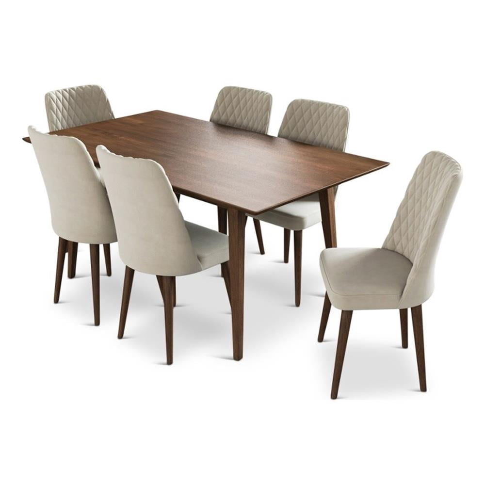 Adel Solid Wood Dining Room Table and Beige Velvet Chair Set - Walmart.com