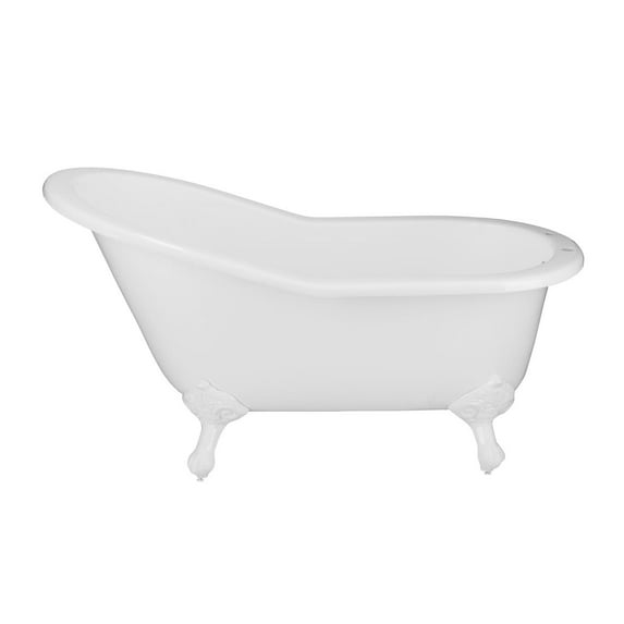 Adela 62 Inch Cast Iron Slipper Clawfoot Tub - Flat Rim - Rim Faucet Drillings