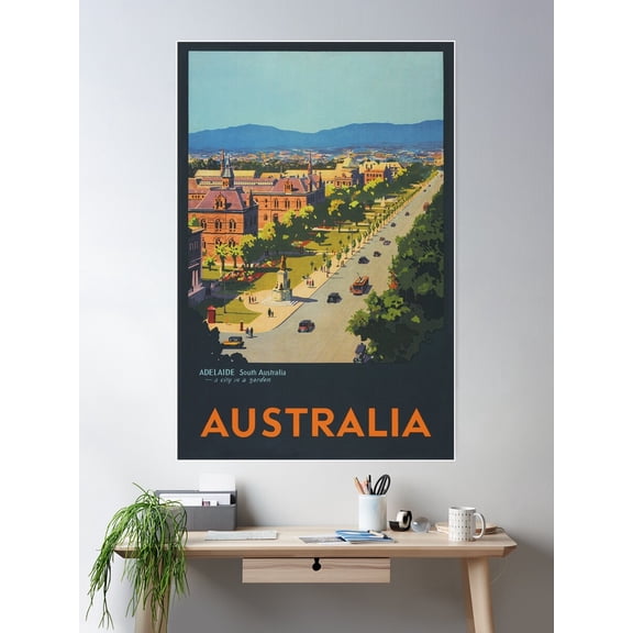 Adelaide Australia Vintage Travel Poster Poster Wall Art, Modern Wall Decor For Living Room Bedroom, 24x36 UNFRAMED