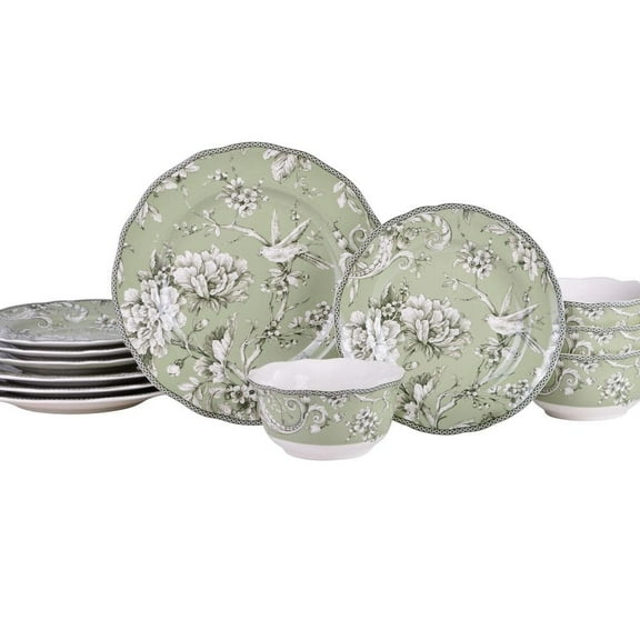 Adelaide Sage Porcelain 12-Pieces Dinnerware Set