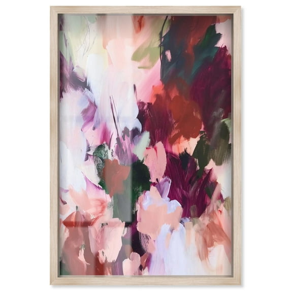 Adelas Garden I Shadowbox Print Colorful Abstracts by Art Remedy, Blonde Frame, 24 x 36
