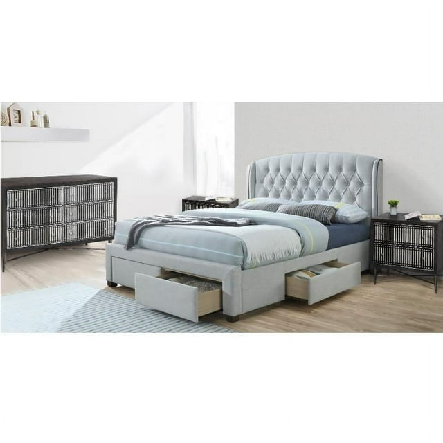 Adele 4Piece Bedroom Set King Size Upholstered Bed/2 Nightstands/1
