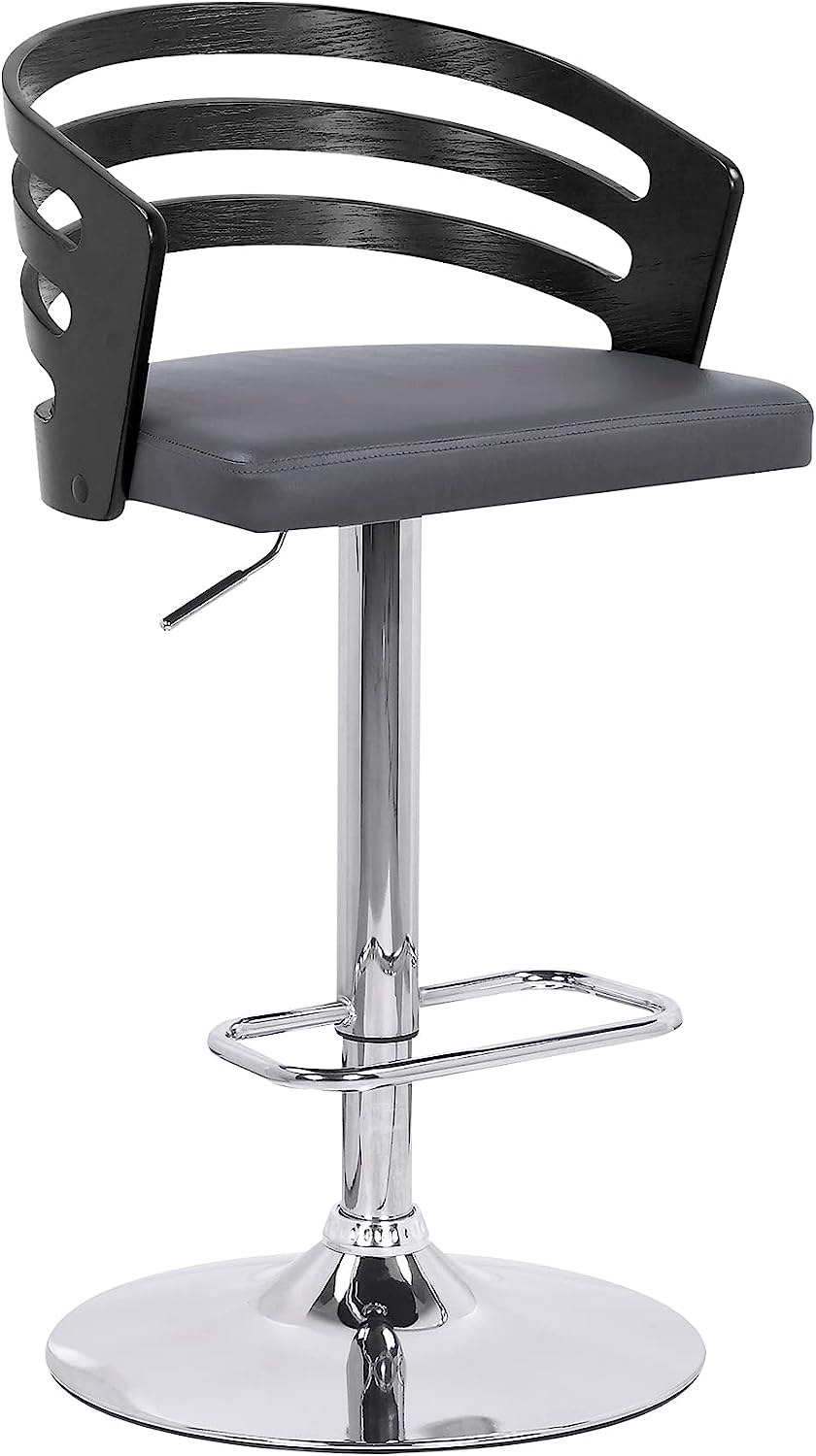 Adele Adjustable Height Swivel Grey Faux Leather And Black Wood Bar