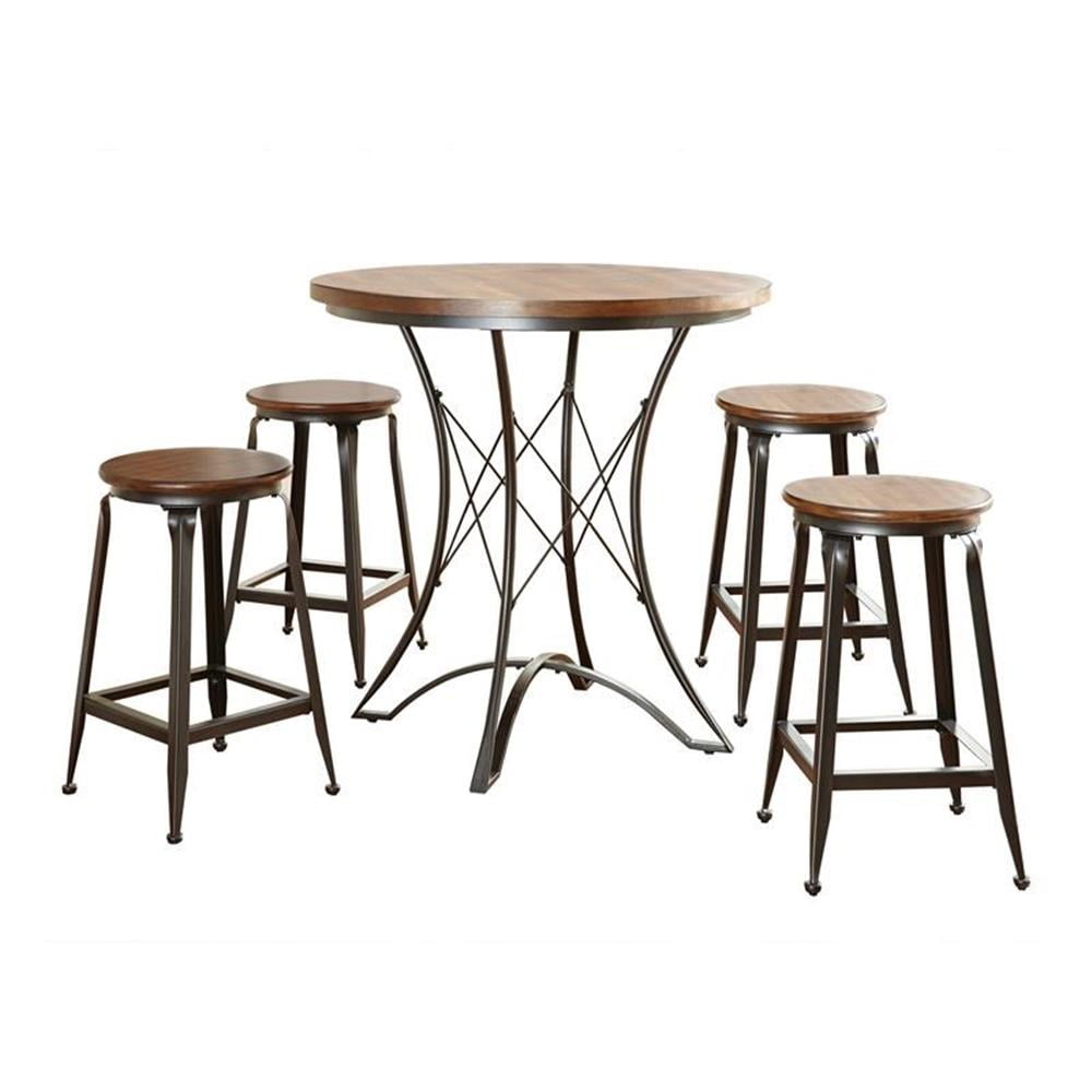Adele Burnished Brown Metal and Birch 5-Piece Counter Height Dining Set
